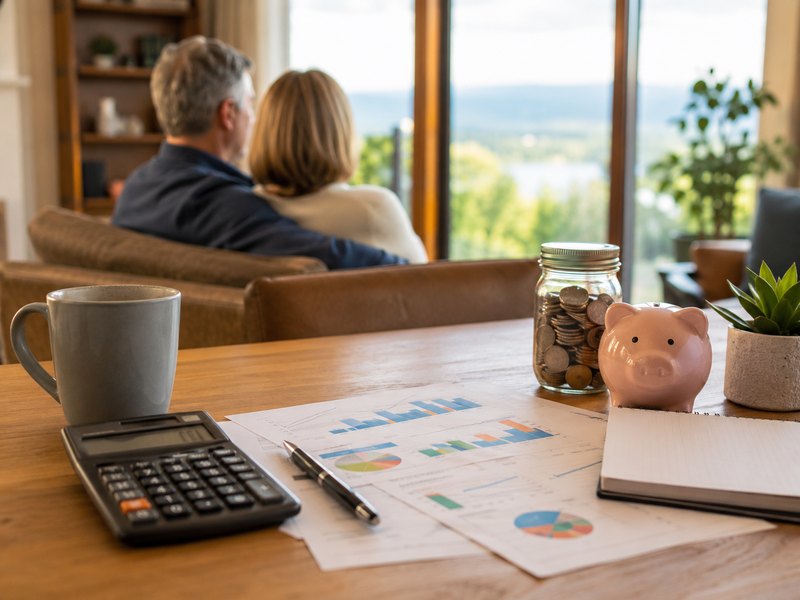 Retirement savings and planning documents on a table