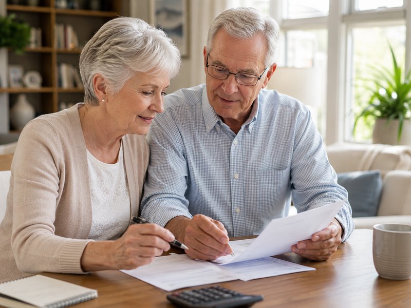 A married retired couple reviewing planning documents together