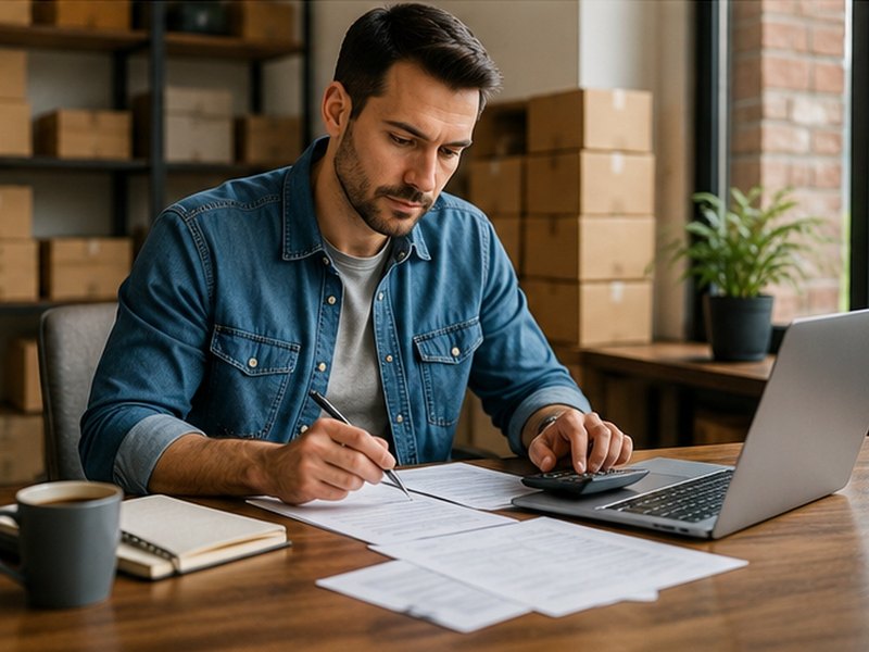 A small business owner reviewing operations and expenses