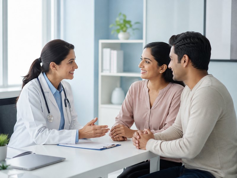 A doctor consulting with a couple about their care