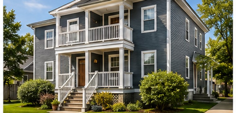 A well-maintained two-family rental property representing landlord insurance coverage