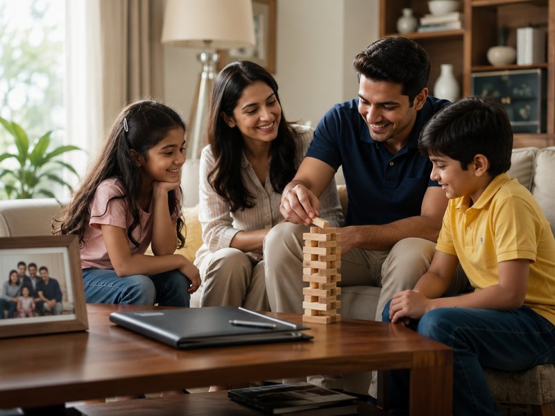 A family spending time together at home, representing family protection through life insurance